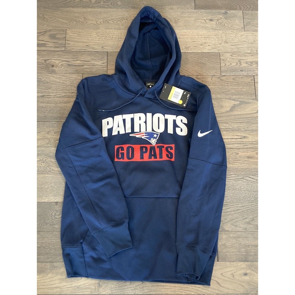 Nike Dri Fit New England Patriots Hoodie Go Pats NWT $75 Mens Small Navy Blue